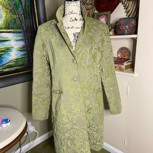 Brocade green and taupe flower vine designs